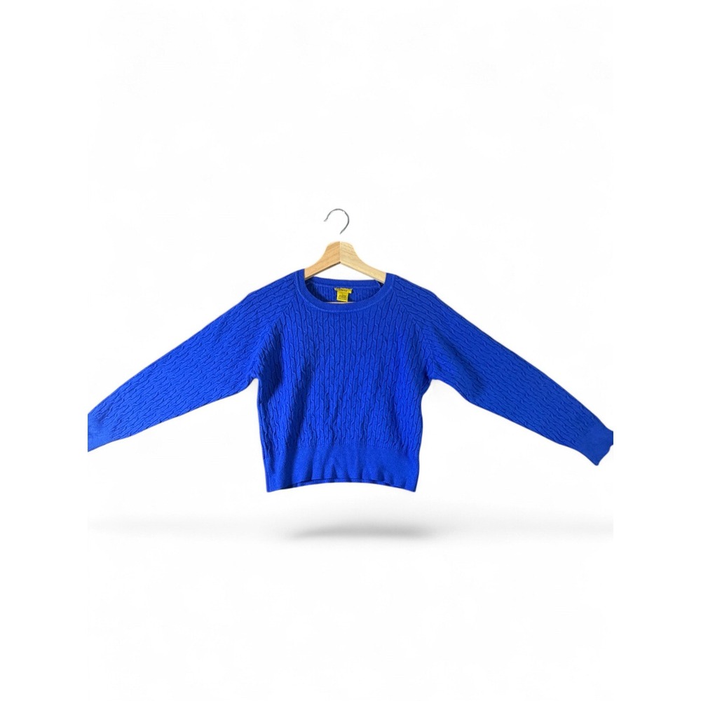 Daisy Royal Blue Cable Knit Crew Neck Sweater Womens Medium Raglan Sleeve